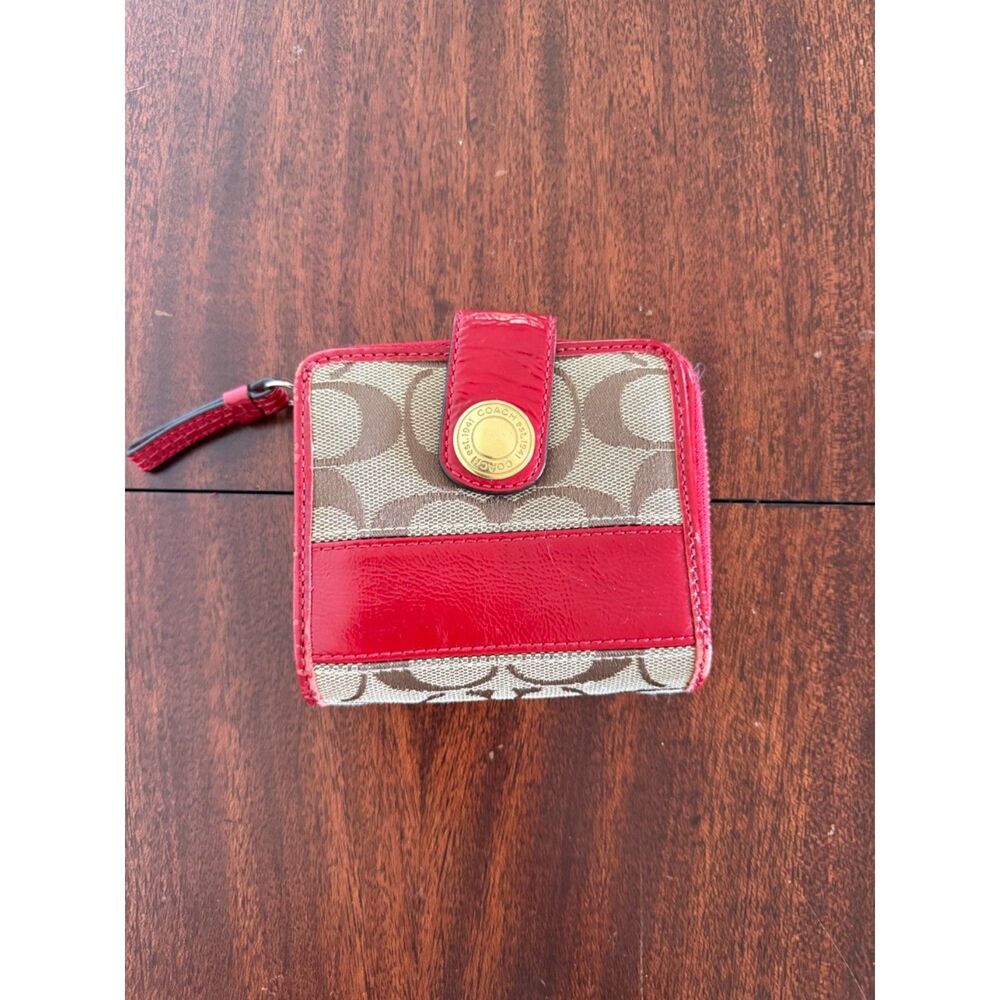 Coach Red and Tan Signature Wallet
